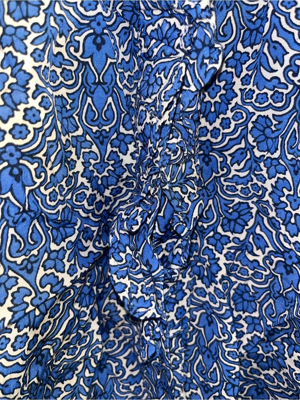 Talbots Ruffle Button Front Top Woodland Damask Blue Floral Small S - Picture 3 of 8